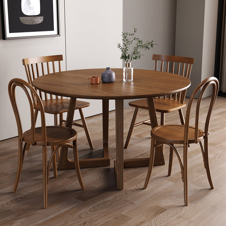 Modern Style Dinette Set 1/2/4/5 Pcs Round Solid Wood Dinette Table with Dining Chair 5-Piece Set: Table, 2 Brown Chair, 2 Loght Brown Chair Clearhalo 'Dining Room Sets' 'Dining Tables & Seating' 'dining_room_set' 'furn' 'furn_dining_room_set' 'Furniture' 'Kitchen & Dining Furniture' 7284042