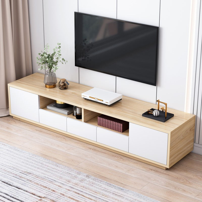 Wooden TV Stand Console Scandinavian TV Media Stand with Drawers 55.1"L x 11.8"W x 14.2"H Natural Wood White Clearhalo 'furn' 'furn_tv_stands_entertainment_centers' 'Furniture' 'Living Room Furniture' 'TV Stands & Entertainment Centers' 'TV Stands & Media Storage Furniture' 'tv_stands_entertainment_centers' 7287895