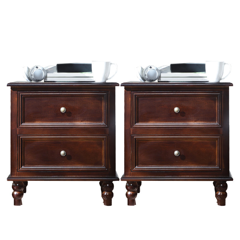 Traditional Night Table Drawer Storage Pine Nightstand with Legs for Bedroom Nut-Brown 2 Piece Set Clearhalo 'Bedroom Furniture' 'furn' 'furn_night_stand' 'Furniture' 'night_stand' 'Nightstands' 7287973