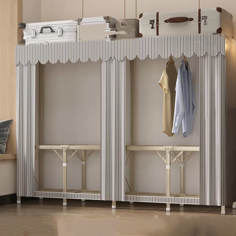 Foldable Metal Frame Wardrobe Armoire Freestanding Wardrobe with Shelves 75"L x 18"W x 63"H Light Gray Striped 4 Clearhalo 'Armoires & Wardrobes' 'armoires_wardrobes' 'Bedroom Furniture' 'furn' 'furn_armoires_wardrobes' 'Furniture' 7288249