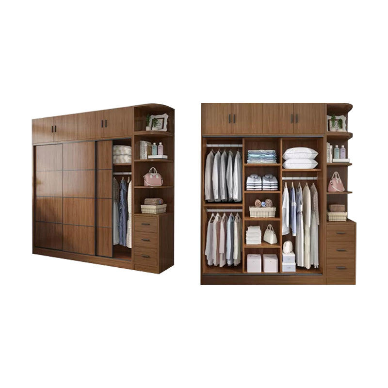 Modern Brown Wood Wardrobe Armoire Freestanding Multifunctional Wardrobe