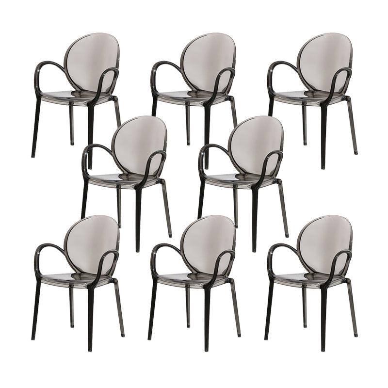 Modern Simple Arm Chair Plastic Base Stackable Dining Chair for Kitchen Smoke Gray 8 Piece Set Clearhalo 'Dining Chairs' 'Dining Tables & Seating' 'dining_chair' 'furn' 'furn_dining_chair' 'Furniture' 'Kitchen & Dining Furniture' 7289284
