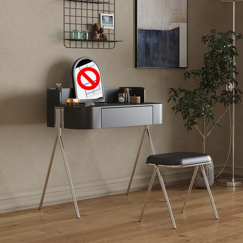 Wood Standing Makeup Vanity Set Modern Makeup Vanity with Metal Base Makeup Vanity & Stools Black Clearhalo 'Bedroom Furniture' 'furn' 'furn_makeup_vanities' 'Furniture' 'Makeup Vanities' 'makeup_vanities' 7290068