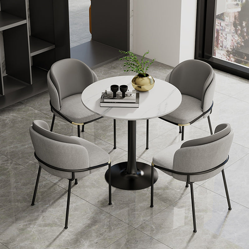White Stone Round Dining Table Set 1/3/4/5 Pcs Modern Dinette Set 5 Pieces: Table, 4 Grey Chairs Clearhalo 'Dining Room Sets' 'Dining Tables & Seating' 'dining_room_set' 'furn' 'furn_dining_room_set' 'Furniture' 'Kitchen & Dining Furniture' 7290312