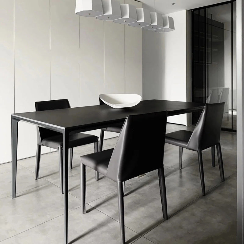 Contemporary 1/4/5 Pieces Dining Room Set Rectangle Stone Furniture in Black 5 Pieces: Table, 4 Chairs Clearhalo 'Dining Room Sets' 'Dining Tables & Seating' 'dining_room_set' 'furn' 'furn_dining_room_set' 'Furniture' 'Kitchen & Dining Furniture' 7290349