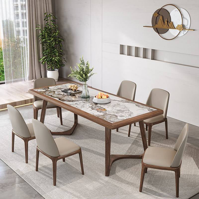 Set da tavolo da pranzo moderno rettangolare 1/4/7 PC Dinette con cornice in legno massiccio