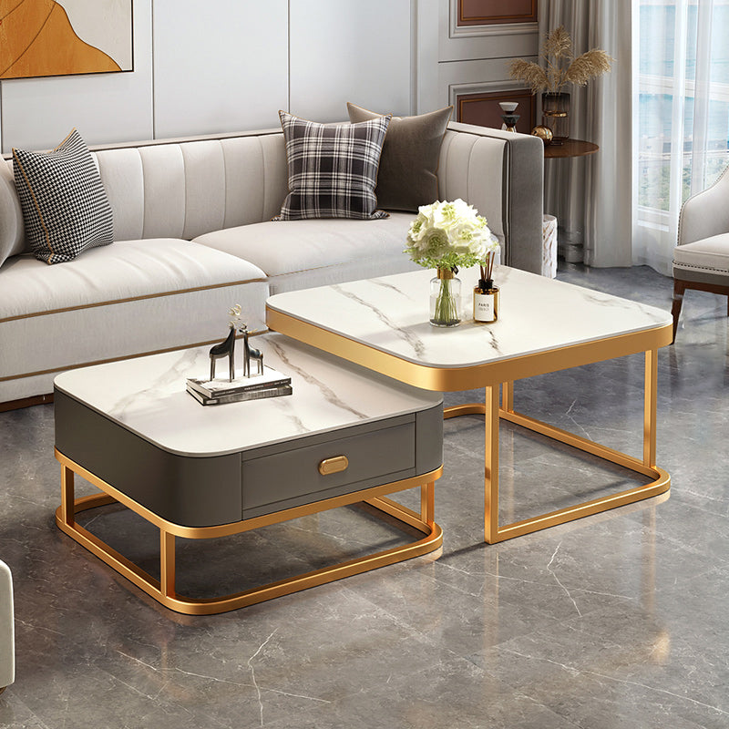 Slate Coffee Table Square 2 Nesting Coffee Table Set for Living Room 28"L x 28"W x 18"H + 24"L x 24"W x 15"H White-Gray Gold Clearhalo 'Coffee & Accent Tables' 'Coffee Tables' 'coffee_tables' 'furn' 'furn_coffee_tables' 'Furniture' 'Living Room Furniture' 7290622