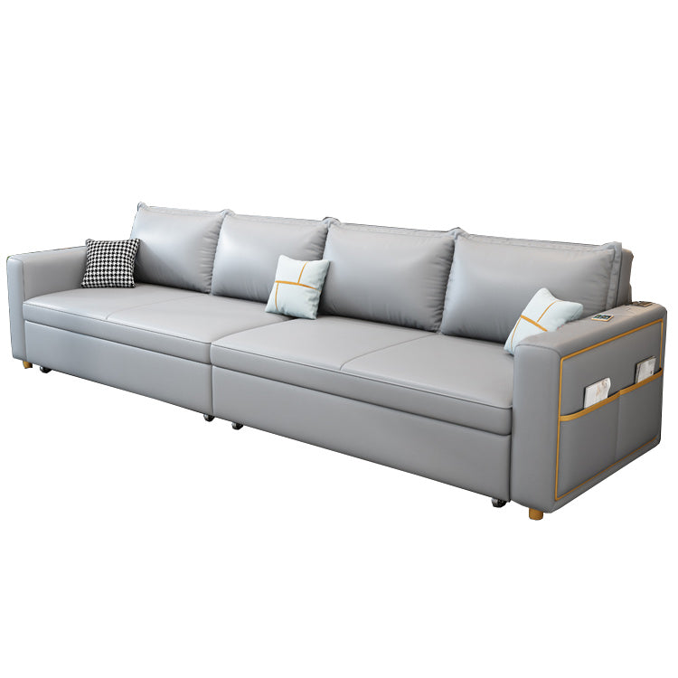 Moderne Futon Sleeper Sofa grau gepolstert mit Lagerkissen Rückenquadratische Arme