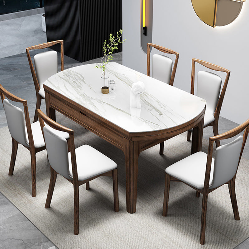 Contemporary 1/2/7 Pieces Furniture Round Stone Dining Set for Restaurant 7 Pieces: Table, 6 White Chairs Clearhalo 'Dining Room Sets' 'Dining Tables & Seating' 'dining_room_set' 'furn' 'furn_dining_room_set' 'Furniture' 'Kitchen & Dining Furniture' 7296501