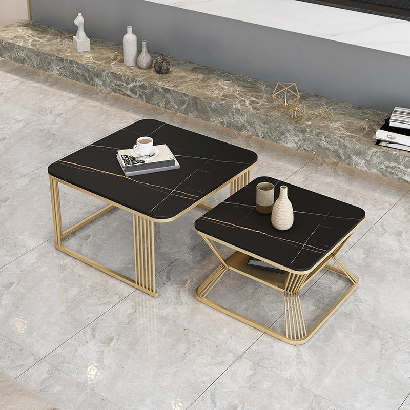 Square Coffee Table Slate Nesting Coffee Table Set with Storage Black Gold Clearhalo 'Coffee & Accent Tables' 'Coffee Tables' 'coffee_tables' 'furn' 'furn_coffee_tables' 'Furniture' 'Living Room Furniture' 7296607