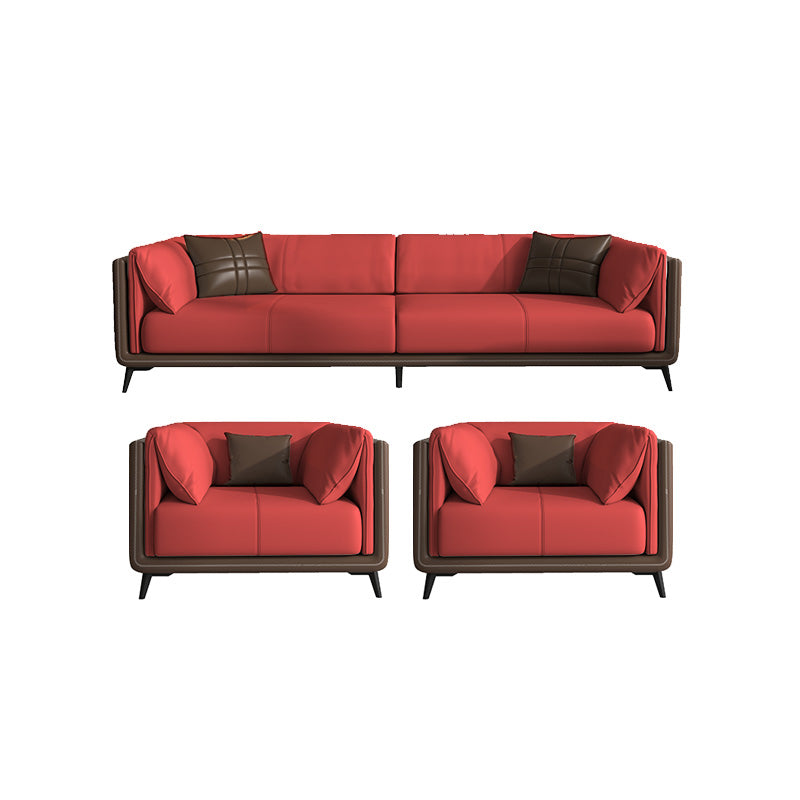 Genuine Leather Sofa Stationary Square Arm Seating for Living Room