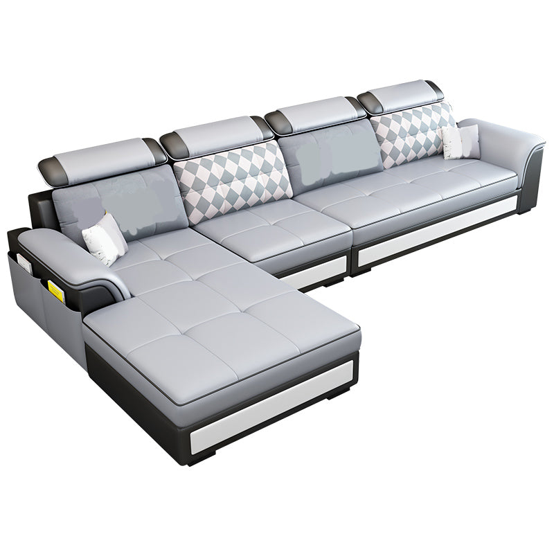 Scandinavian Faux Leather Sectional Sofas Grey L-Shape Modular Sleeper Sectional