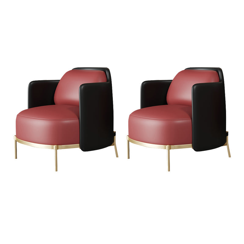 Leather Lounge Chair Square Arms Solid Color Side Chair with Golden Legs Red Genuine Leather 2 Piece Set Clearhalo 'Accent Chairs' 'accent_chairs' 'Chairs & Seating' 'furn' 'furn_accent_chairs' 'Furniture' 'Living Room Furniture' 7316171