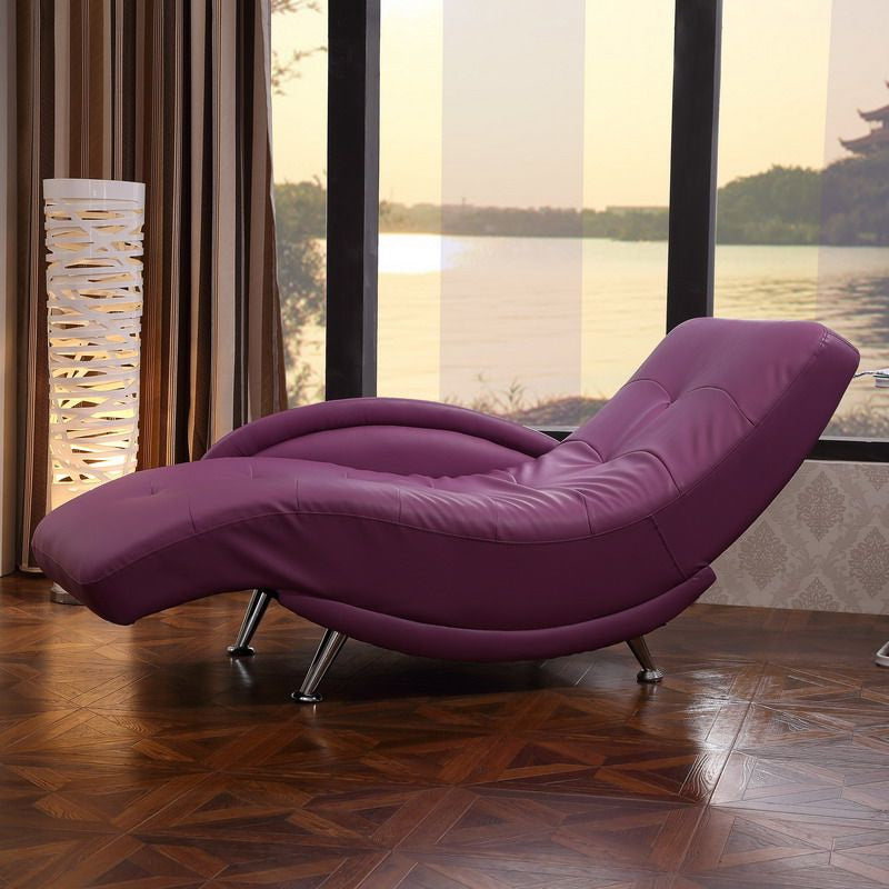 Modern Upholstered Reclining Chaise Lounge with One Arm Faux Leather Chaise Purple Right-Arm Chaise Clearhalo 'Chairs & Seating' 'Chaise Lounge' 'chaise_lounge' 'furn' 'furn_chaise_lounge' 'Furniture' 'Living Room Furniture' 7316280