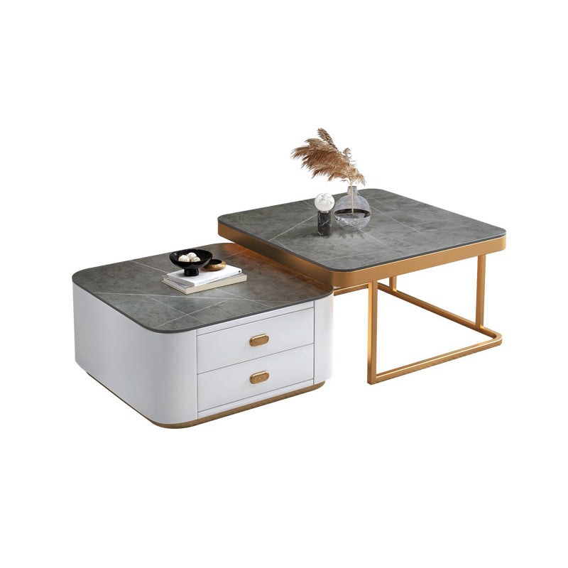 Square Coffee Table Glass Top Coffee Table Set for Living Room Grey Stone Gold Clearhalo 'Coffee & Accent Tables' 'Coffee Tables' 'coffee_tables' 'furn' 'furn_coffee_tables' 'Furniture' 'Living Room Furniture' 7317659