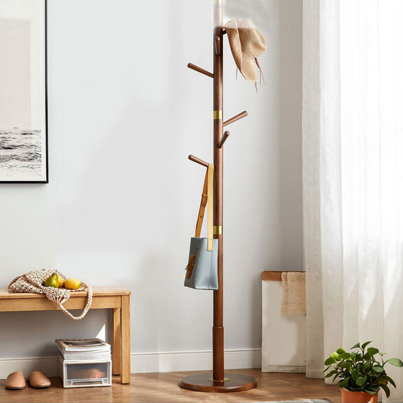 Solid Wood Entry Hall Tree Free Standing Coat Hanger for Hallway Walnut Round Clearhalo 'Entry & Mudroom Furniture' 'furn' 'furn_hall_tree_coat_racks' 'Furniture' 'Hall Trees & Coat Racks' 'hall_tree_coat_racks' 7318018