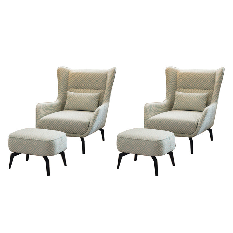 Fabric Lounge Chair Flared Arms Plaid Side Chair with Black Legs Blue-White Square Plaid Cotton and Linen 2 Piece Set Clearhalo 'Accent Chairs' 'accent_chairs' 'Chairs & Seating' 'furn' 'furn_accent_chairs' 'Furniture' 'Living Room Furniture' 7320700