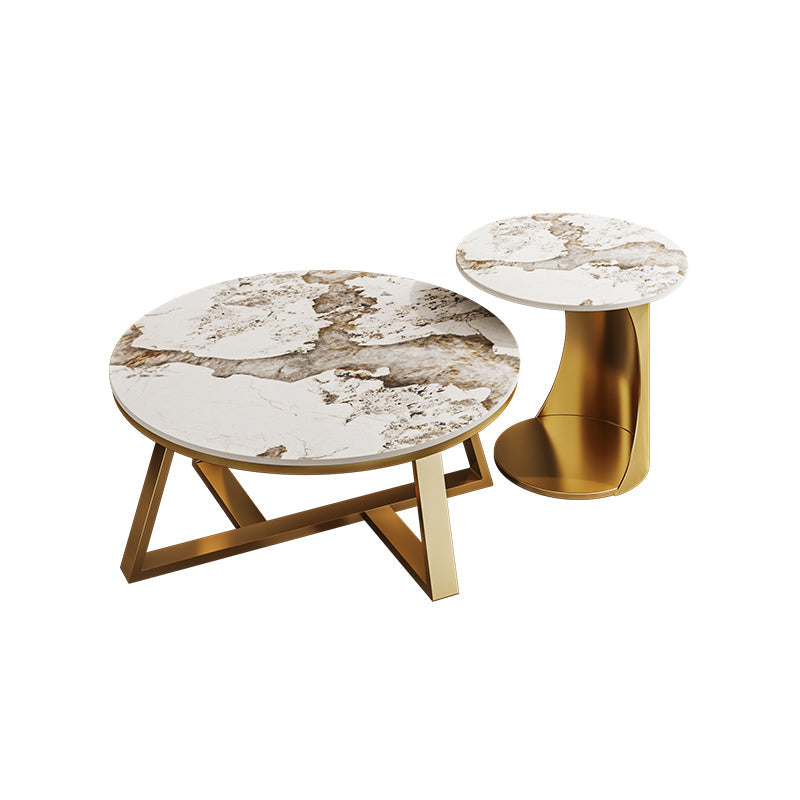 Round Coffee Table Cross Legs Coffee Table Set with Metal Legs Gold Clearhalo 'Coffee & Accent Tables' 'Coffee Tables' 'coffee_tables' 'furn' 'furn_coffee_tables' 'Furniture' 'Living Room Furniture' 7322758