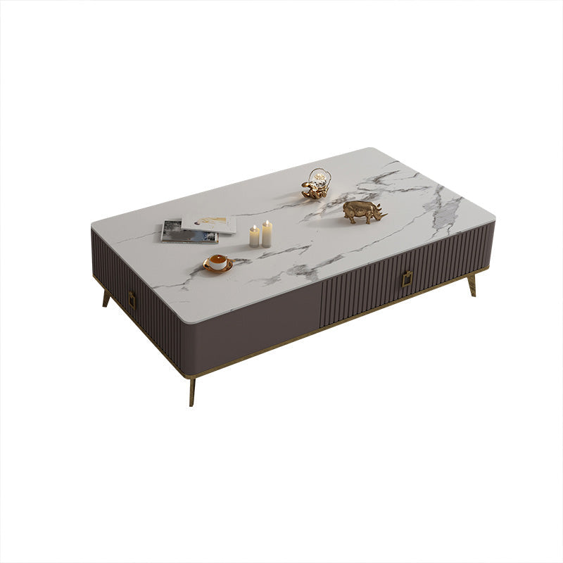 Slate Glam Rectangular Coffee Table 51.2" W 4 Legs Cocktail Table with Drawers White Clearhalo 'Coffee & Accent Tables' 'Coffee Tables' 'coffee_tables' 'furn' 'furn_coffee_tables' 'Furniture' 'Living Room Furniture' 7323275