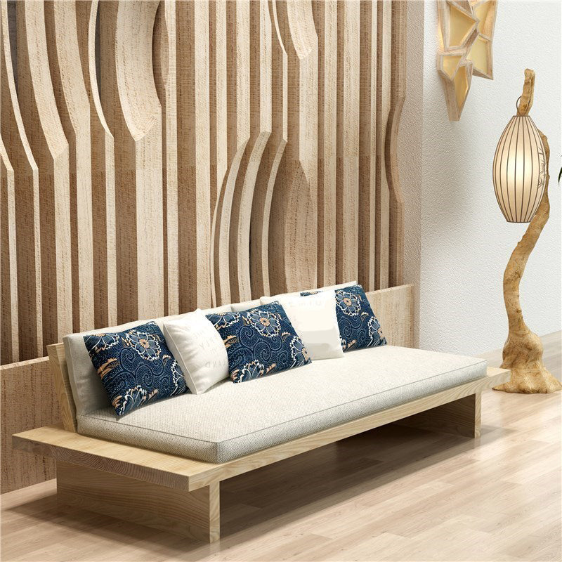 Tropical Solid Wood Frame Sofa Beige Linen Cushion Sofa with Pillows