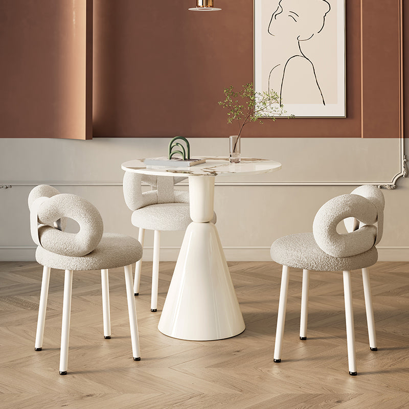 Round Dining Table Set with White Chairs 1/2/3/4 Pieces Stone Dining Set for Home