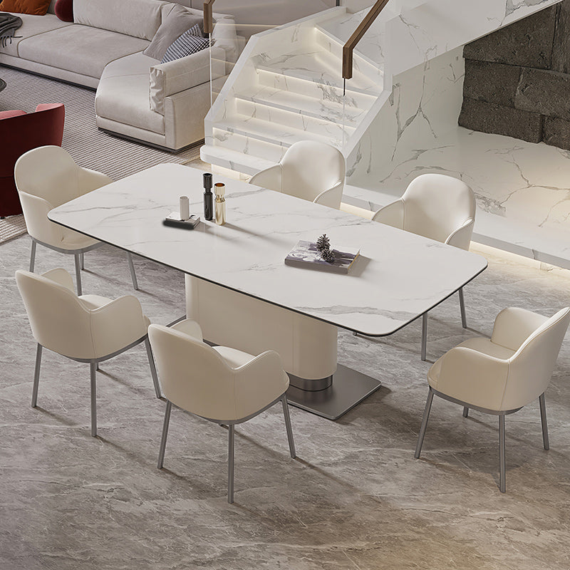 Conjunto de comedor de piedra blanca contemporánea 1/4/7 Piezas Mesa de comedor con sillas de brazo