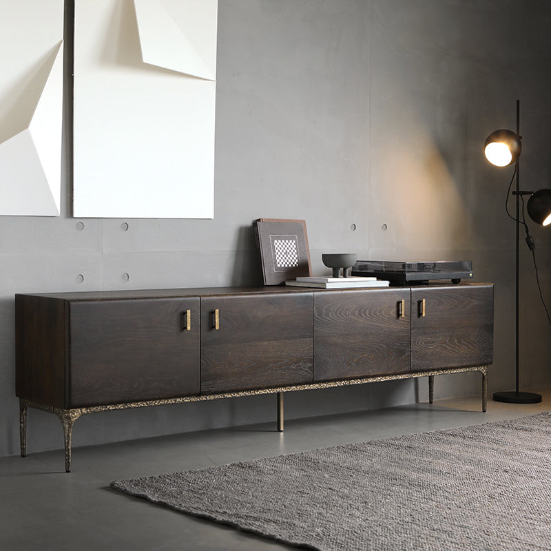 Glam Brown Media Console Wood TV Console with Metal Legs for Living Room 87"L x 16"W x 24"H Drawer Not Included Clearhalo 'furn' 'furn_tv_stands_entertainment_centers' 'Furniture' 'Living Room Furniture' 'TV Stands & Entertainment Centers' 'TV Stands & Media Storage Furniture' 'tv_stands_entertainment_centers' 7325351