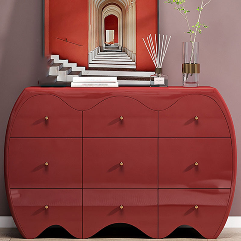 Contemporary Horizontal Double Dresser Wood Storage Dresser with 9 Drawers for Home 59"L x 16"W x 35"H Red Clearhalo 'Bedroom Furniture' 'Dressers & Chests' 'dressers_chests' 'furn' 'furn_dressers_chests' 'Furniture' 7325746