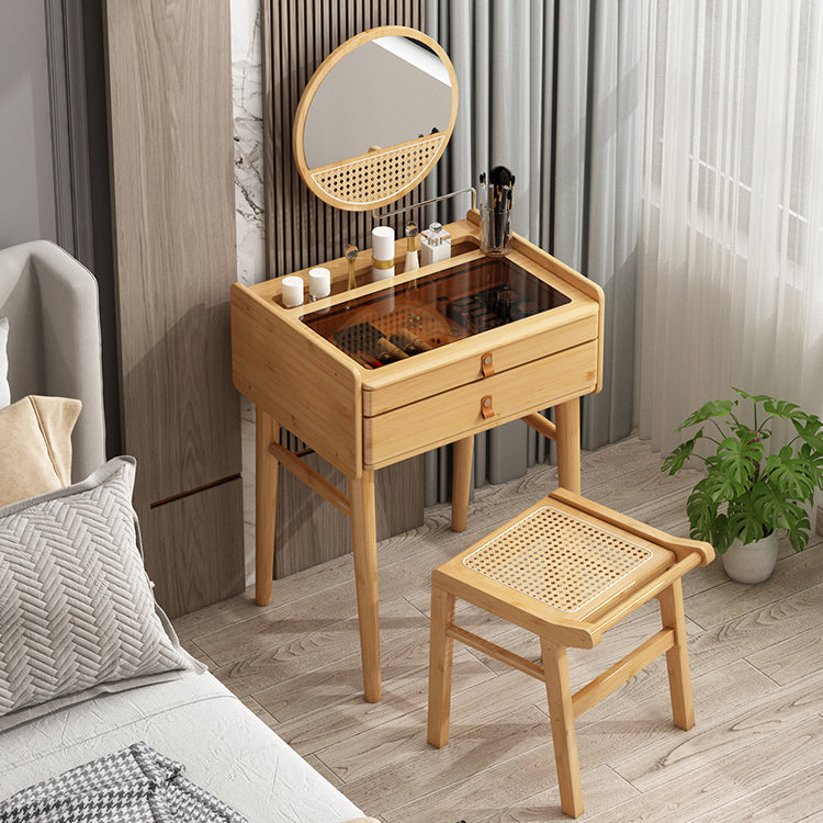 Mid-Century Modern Wood Vanity Makeup Table Vanity Mirrorl with Drawers for Bedroom