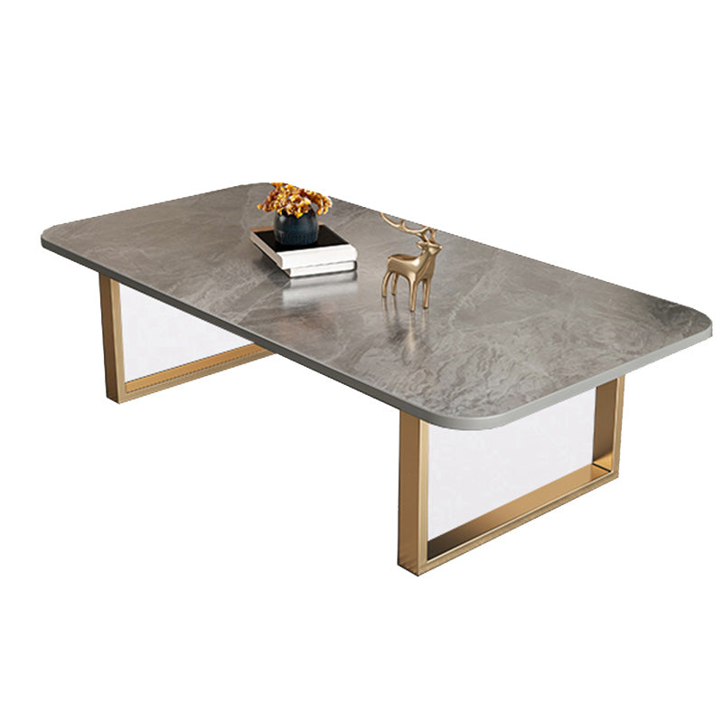 Slate Rectangular Coffee Table Trestle Coffee Cocktail Table Gold Gray Clearhalo 'Coffee & Accent Tables' 'Coffee Tables' 'coffee_tables' 'furn' 'furn_coffee_tables' 'Furniture' 'Living Room Furniture' 7328338
