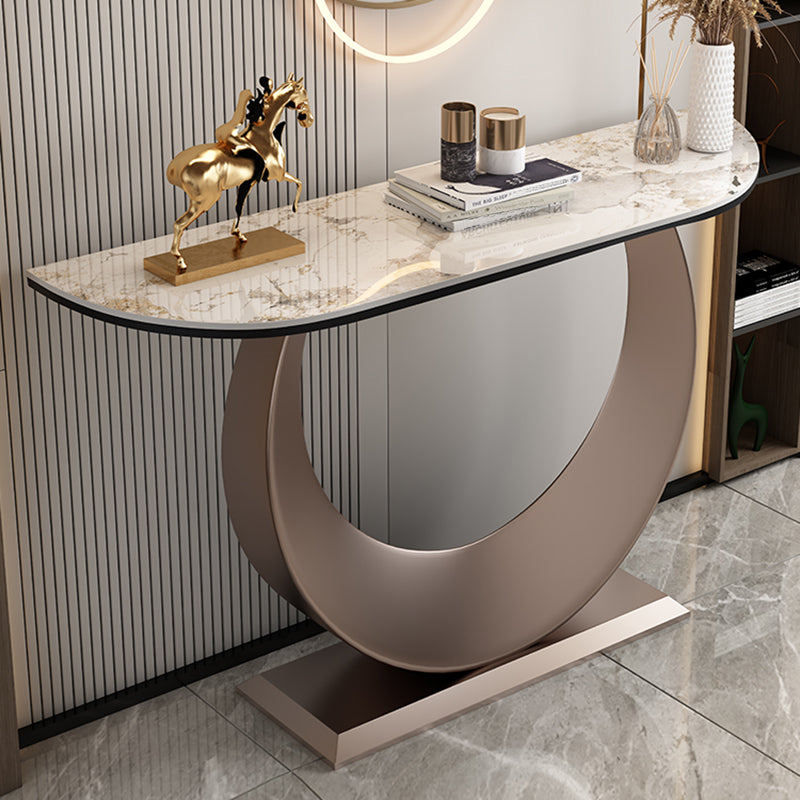 Contemporary Console Table Stone Half Moon End Table , 33.46" Tall