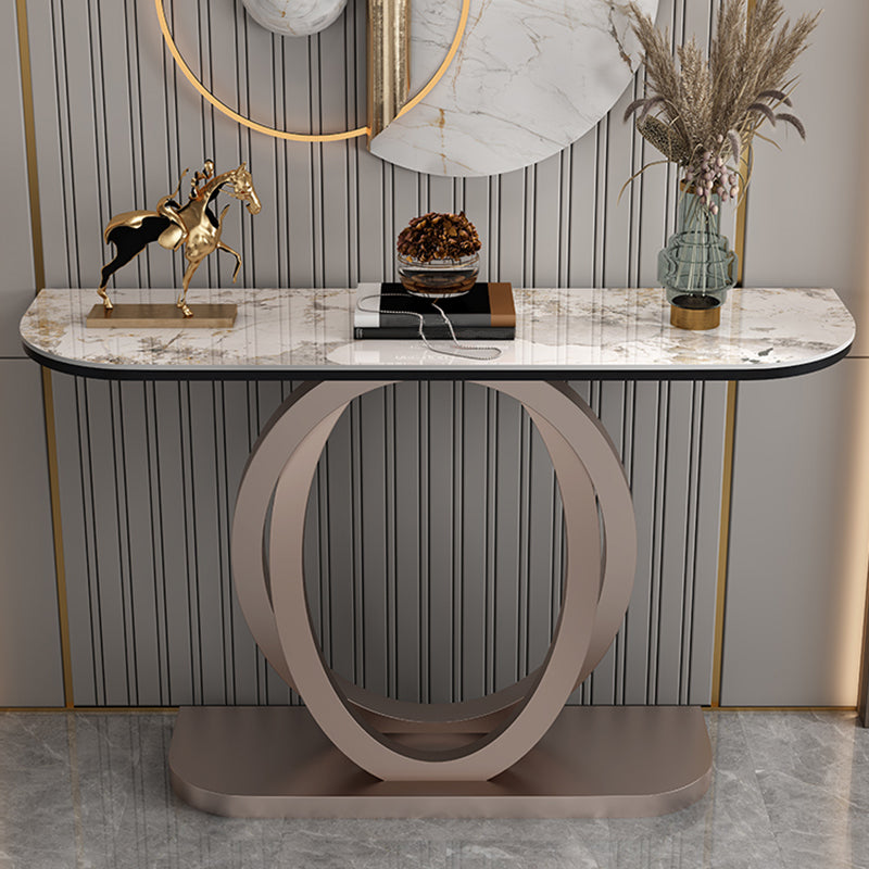 Contemporary Console Table Stone Half Moon Accent Table , 13.78" W