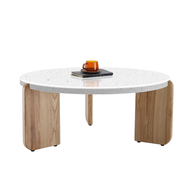 Round Terrazzo Coffee Table Minimalist Wooden 3 Legs Cocktail Table Clearhalo 'Coffee & Accent Tables' 'Coffee Tables' 'coffee_tables' 'furn' 'furn_coffee_tables' 'Furniture' 'Living Room Furniture' 7333532