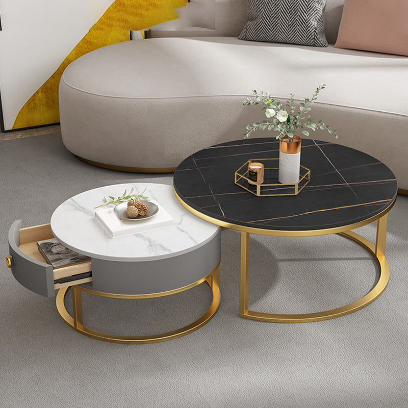 Slate Top Coffee Table Frame Coffee Cocktail Table with Drawers Gold White Black Clearhalo 'Coffee & Accent Tables' 'Coffee Tables' 'coffee_tables' 'furn' 'furn_coffee_tables' 'Furniture' 'Living Room Furniture' 7333571