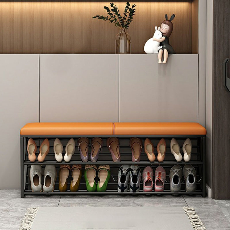Modern Entryway Bench Cushioned Rectangle Seating Bench with Shelves 47.2"L x 7.9"W x 18.9"H Orange Black Clearhalo 'Benches' 'Chairs & Seating' 'furn' 'furn_benches' 'Furniture' 'Living Room Furniture' 7335439