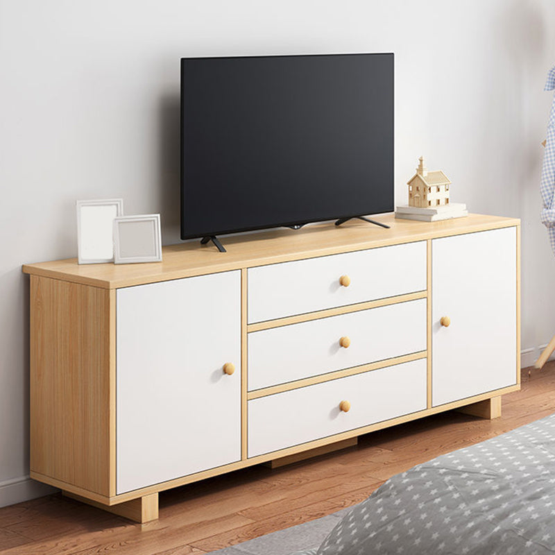 Wooden TV Media Console Scandinavian TV Stand Console for Living Room 55"L x 12"W x 21"H Natural Wood White 3 Clearhalo 'furn' 'furn_tv_stands_entertainment_centers' 'Furniture' 'Living Room Furniture' 'TV Stands & Entertainment Centers' 'TV Stands & Media Storage Furniture' 'tv_stands_entertainment_centers' 7335909