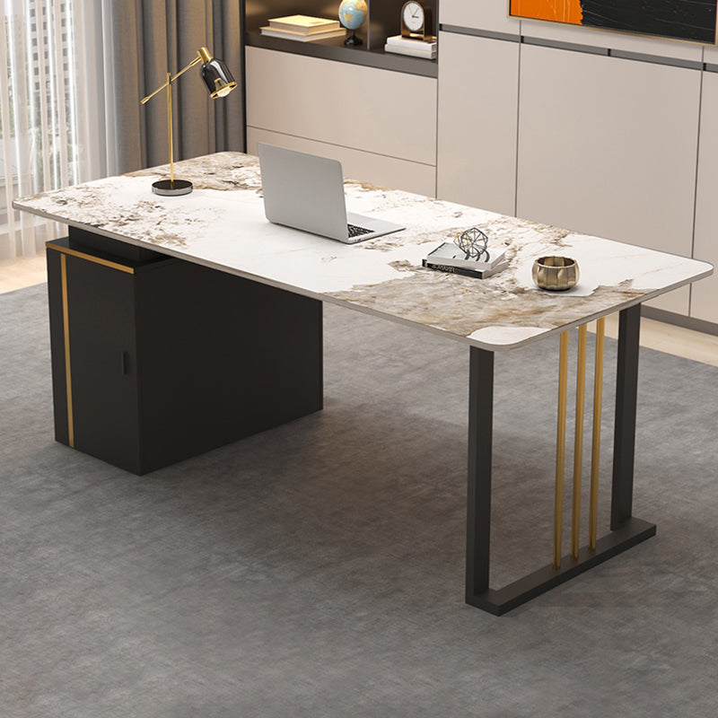 Modern Style Steel Base Office Desk Rectangular Home Writing Desk White Clearhalo 'furn' 'furn_office_desk' 'Furniture' 'Office Desks' 'Office Furniture' 'office_desk' 7336036