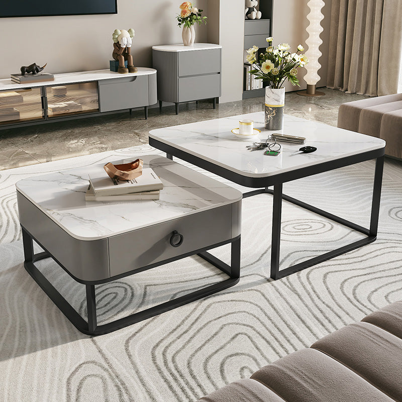 Tavolino da caffè in vetro/ardesia con cornice contemporanea tavolo da cocktail di caffè con cassetti