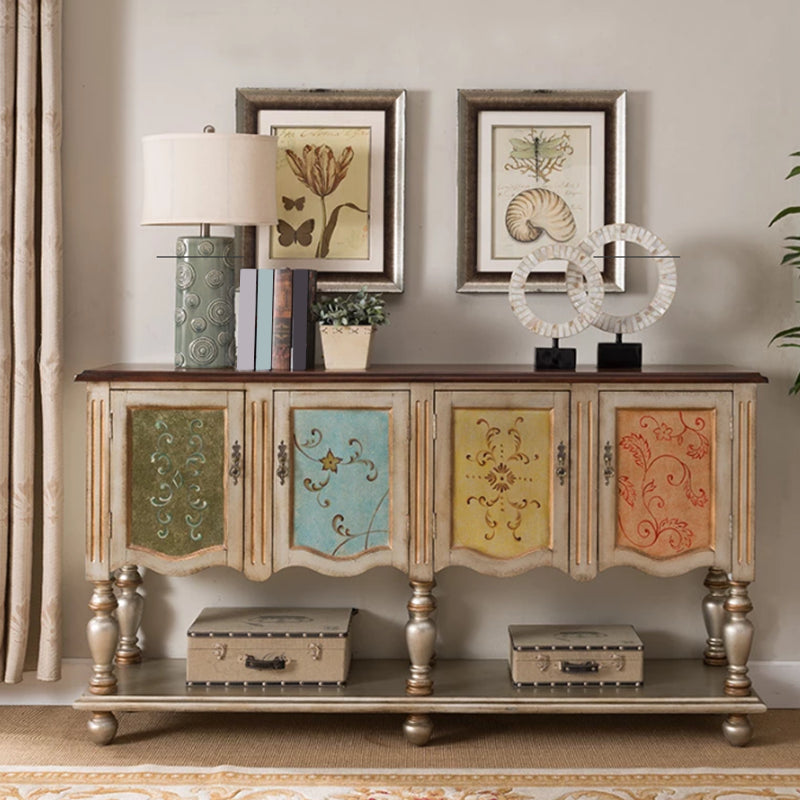 Industrial 4-Door Cabinet, 39" Tall Wood Rectangle Accent Chest, Distressed Wood Champagne Gold Clearhalo 'Cabinets & Chests' 'cabinets_chests' 'furn' 'furn_cabinets_chests' 'Furniture' 'Living Room Furniture' 7339203