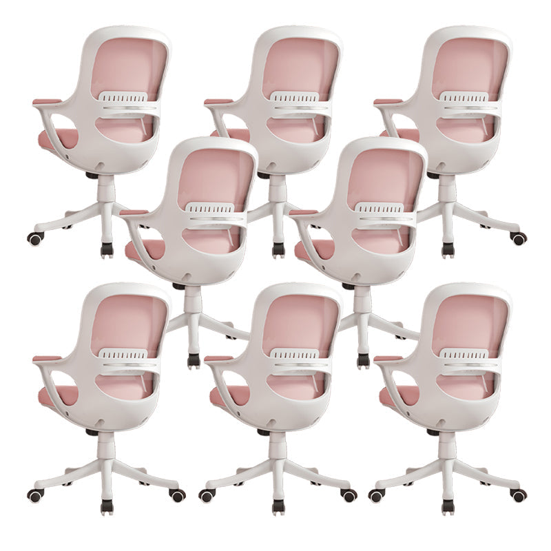 Fixed Arms Tilt Mechanism Office Chair Contemporary Mid-Back Arm Chair Pink 8 Piece Set Clearhalo 'furn' 'furn_office_chair' 'Furniture' 'Office Chairs' 'Office Furniture' 'office_chair' 7339980
