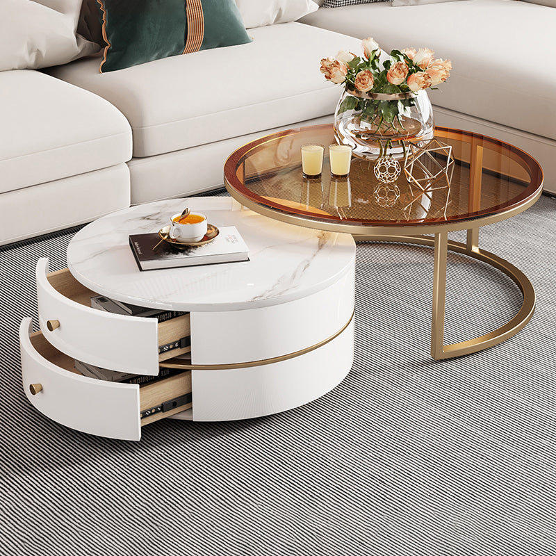 Telaio tavolo da caffè top in vetro 2 pezzi tavoli di nidificazione con conservazione