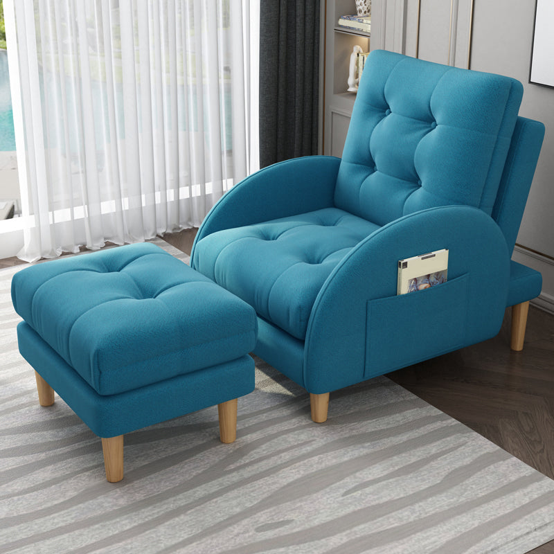 Tufted Adjustable Back Recliner Scandinavian Single Manual Reclining Chair with Footrest Suede Blue Clearhalo 'Chairs & Seating' 'furn' 'furn_recliners' 'Furniture' 'Living Room Furniture' 'Recliners' 7340635