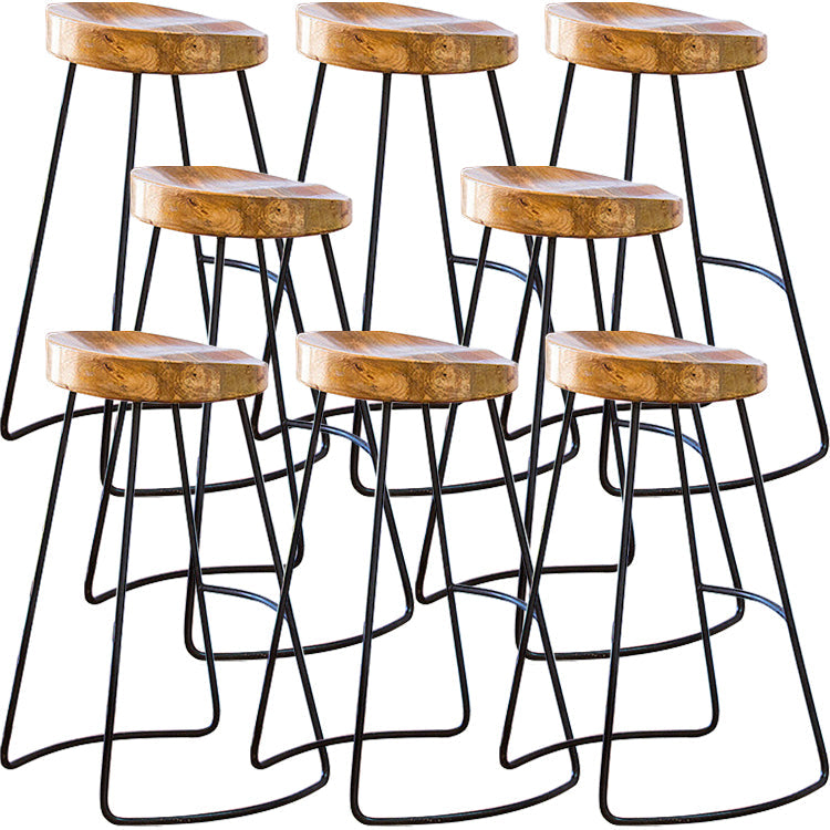 Solid Wood Bar Stools Modern Backless Dining Stools with Metal Base