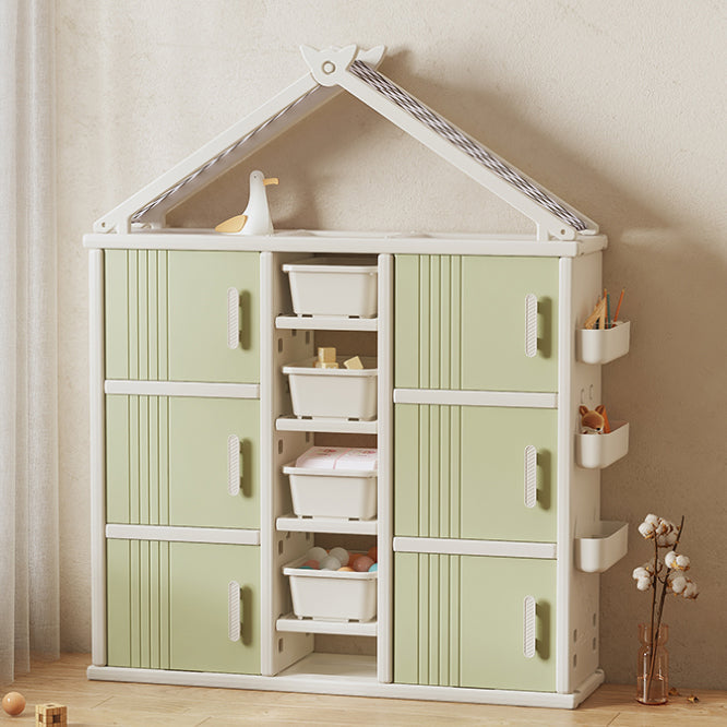 Modern Style Plastic Frame Wardrobe Freestanding Wardrobe with Shelves and Clothes Rail Green-White Clearhalo 'Armoires & Wardrobes' 'armoires_wardrobes' 'Bedroom Furniture' 'furn' 'furn_armoires_wardrobes' 'Furniture' 7343204