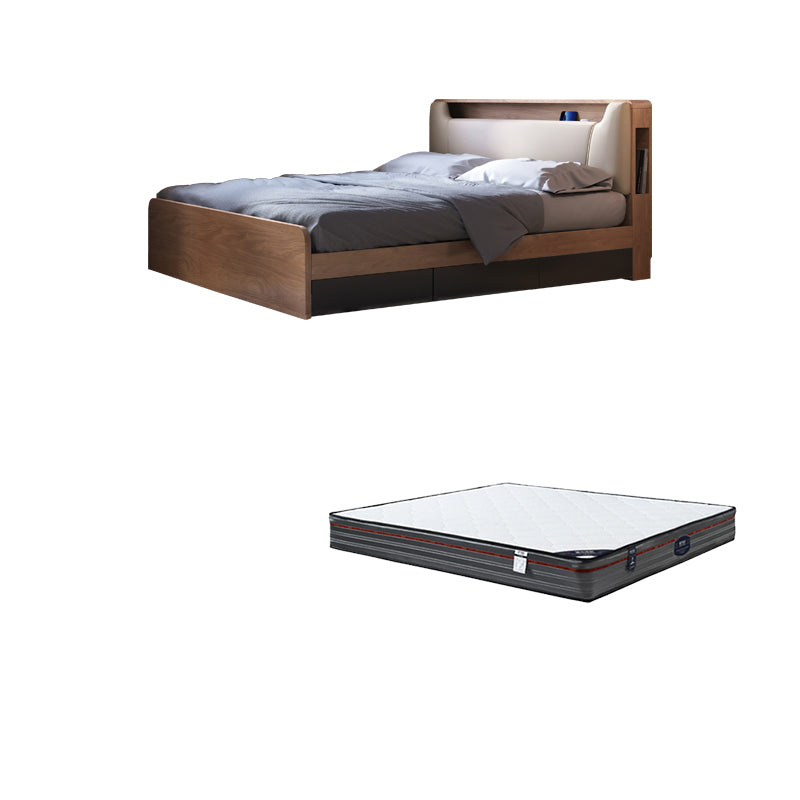 Cama de cabecera tapizada de madera de cama estándar contemporánea