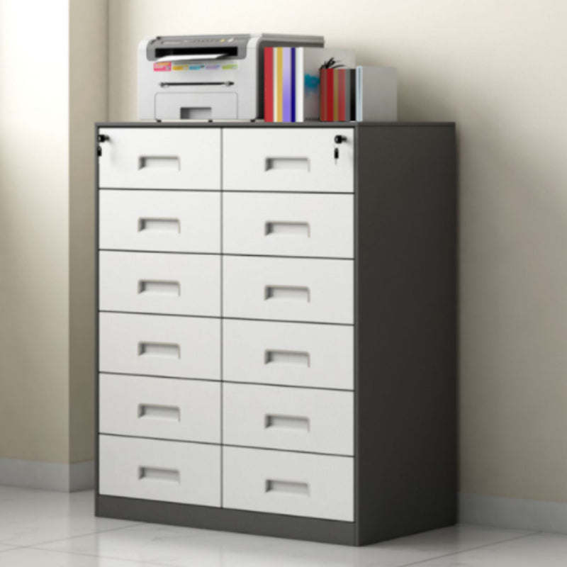 Contemporary File Cabinet Metal Frame Key Lock Lateral File Cabinet for Office Grey 0.06" 12 Clearhalo 'Filing Cabinets' 'filling_cabinets' 'furn' 'furn_filling_cabinets' 'Furniture' 'Office Furniture' 7343748
