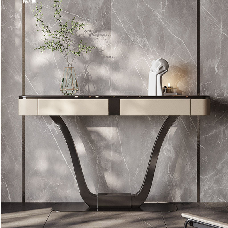 Glam Stone Accent Table 14 Inch Wide Console Table with Drawers