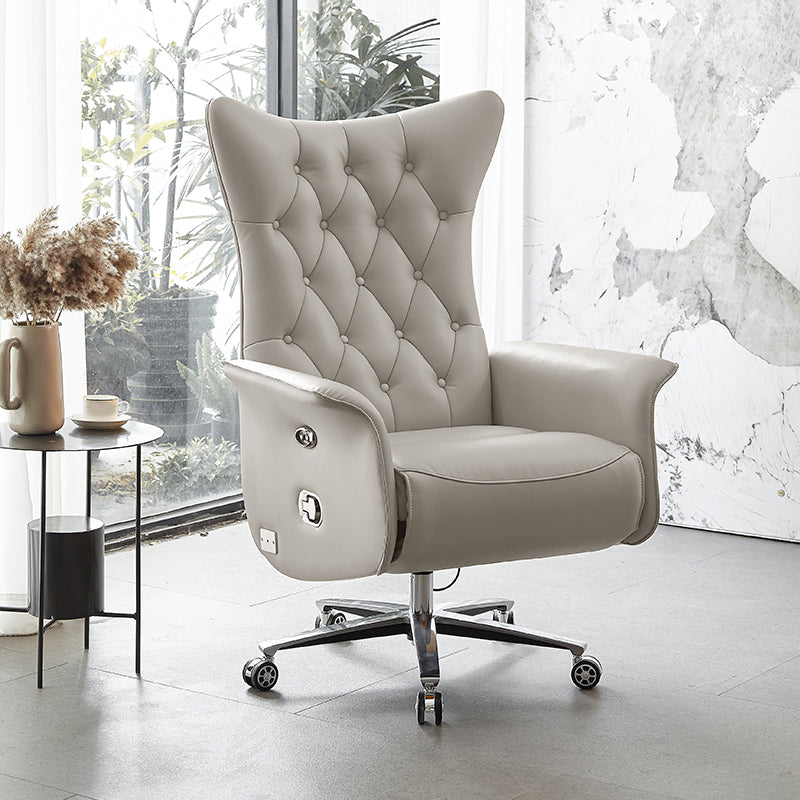 Contemporary Genuine Leather Recliner Chair with Swivel Base Beige Clearhalo 'Chairs & Seating' 'furn' 'furn_recliners' 'Furniture' 'Living Room Furniture' 'Recliners' 7349752