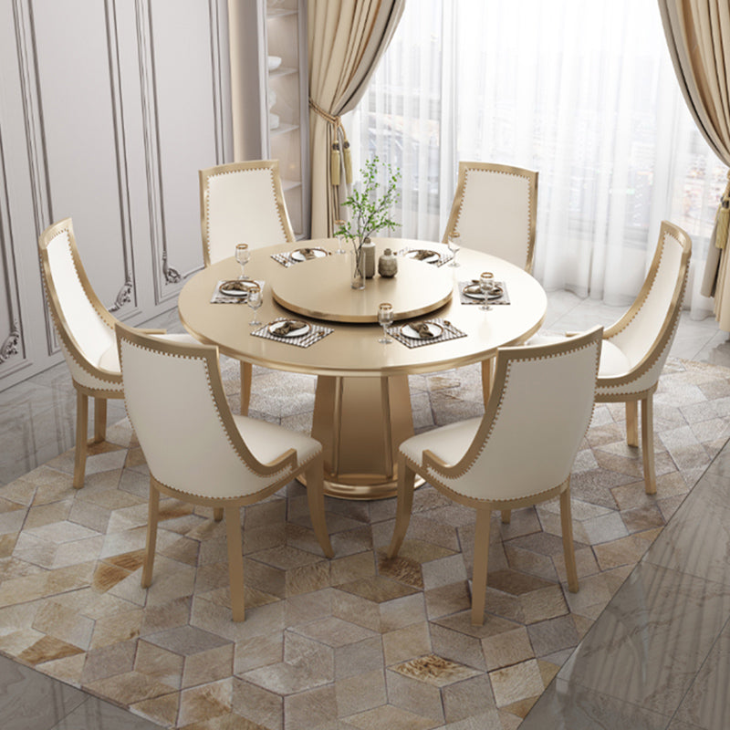 Contemporary 1/2/5/6/7 Pieces Furniture Round Solid Wood Dining Set in Brown