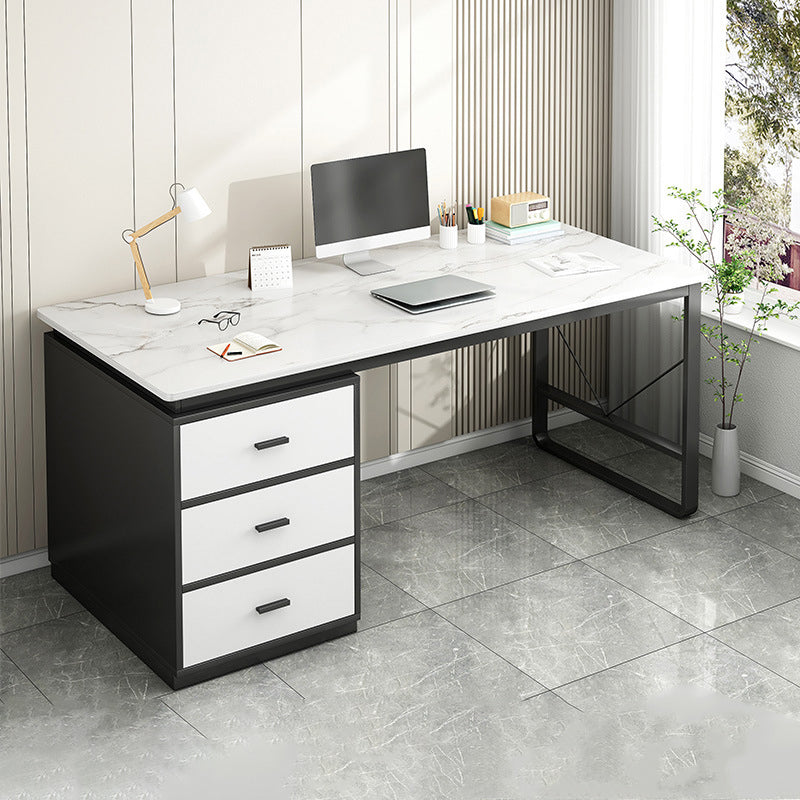 Contemporary 3 Drawers Office Desk Antique Finish Computer Desk Black White Clearhalo 'furn' 'furn_office_desk' 'Furniture' 'Office Desks' 'Office Furniture' 'office_desk' 7350653